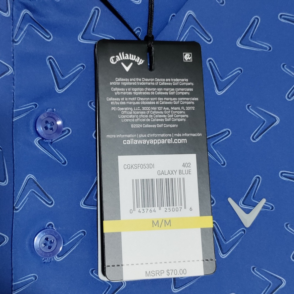 NEW Callaway Golf Polo Shirt Mens Medium All Over Chevron Print Galaxy Blue $70 - Picture 4 of 15